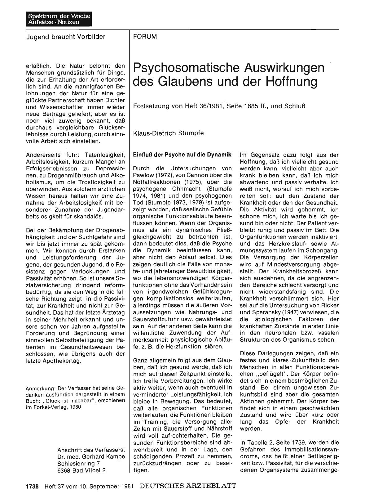 Vorschauseite 1: Psychosomatische Auswirkungen des Glaubens und der Hoffnung