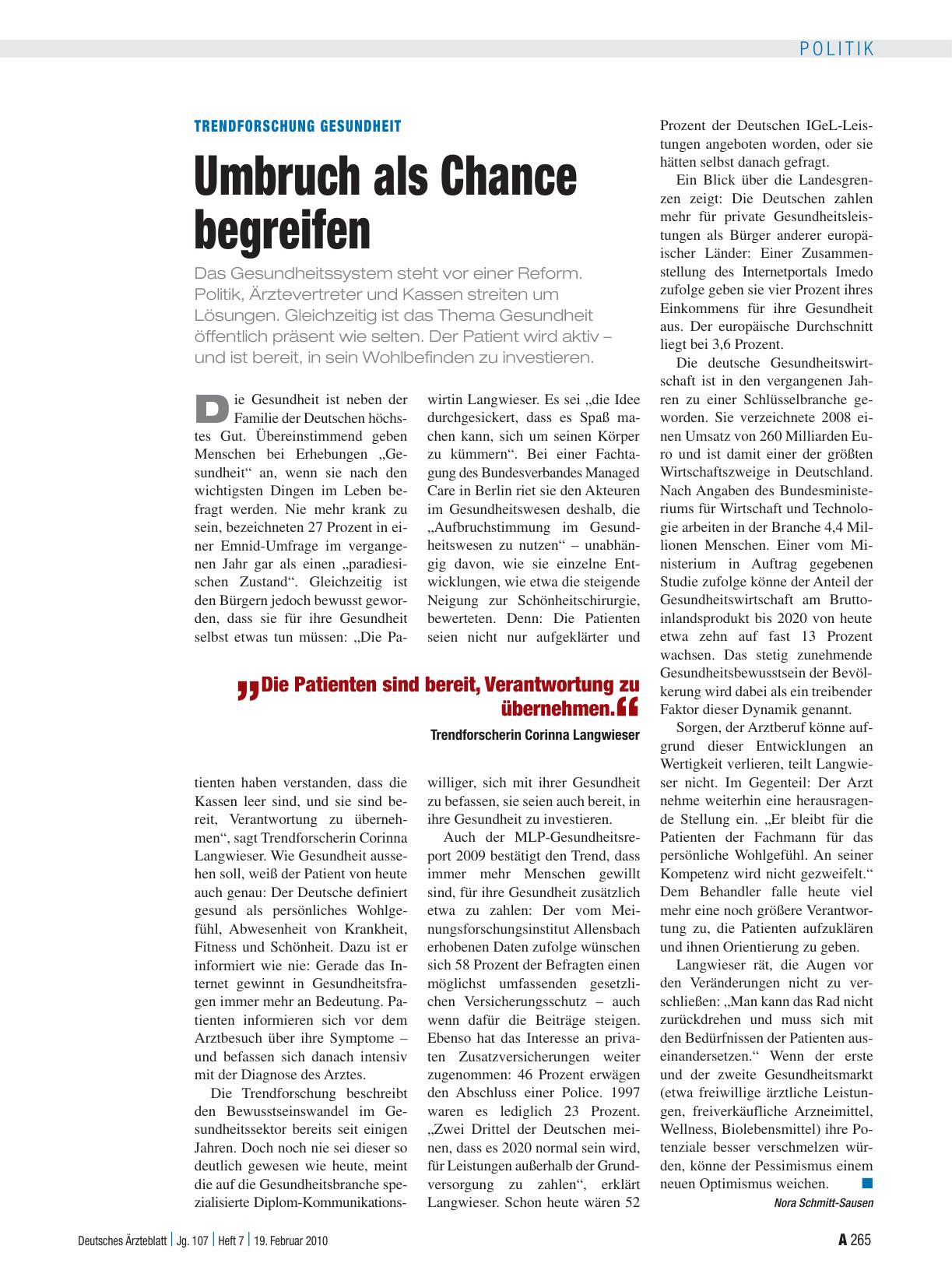 Vorschauseite 1: Trendforschung Gesundheit: Umbruch als Chance begreifen