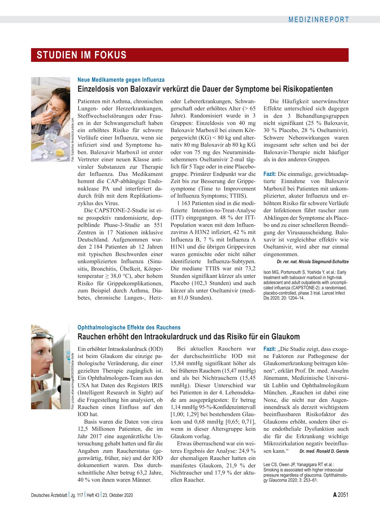 Vorschauseite 1: Neue Medikamente gegen Influenza: Einzeldosis von Baloxavir verkürzt die Dauer der Symptome bei Risikopatienten