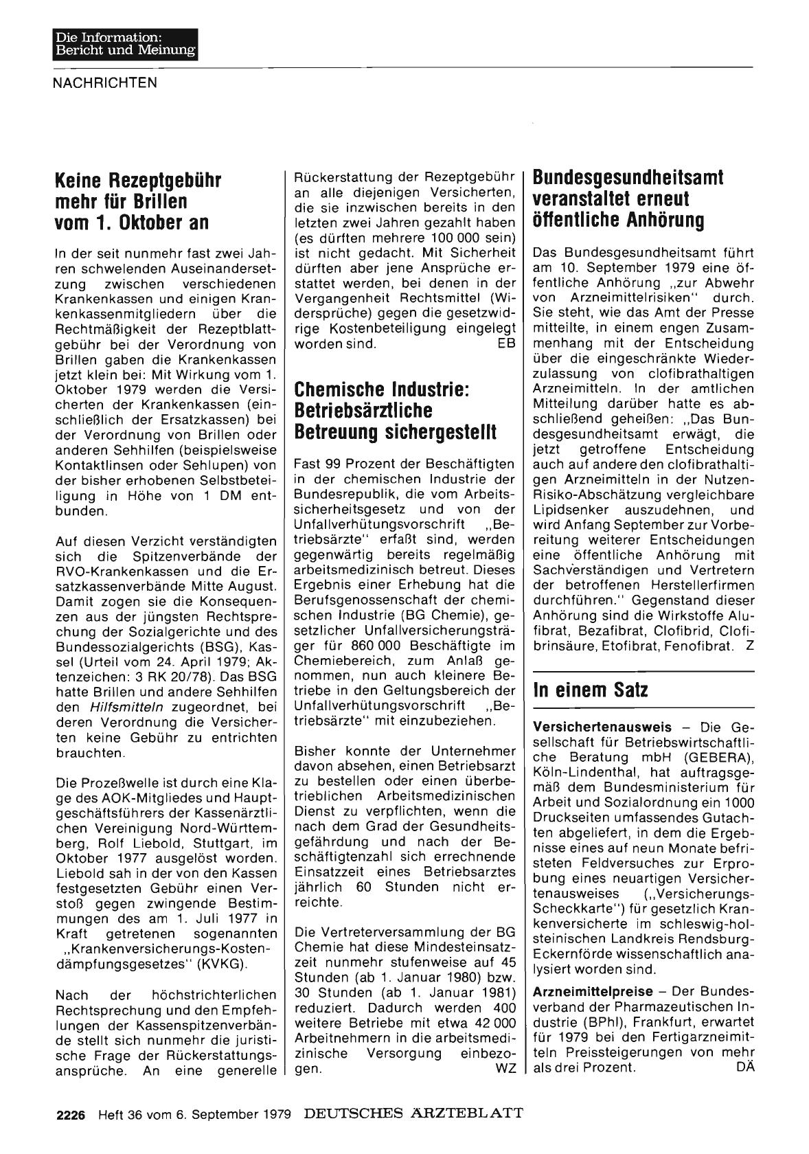 Vorschauseite 1: Chemische Industrie: Betriebsärztliche Betreuung sichergestellt