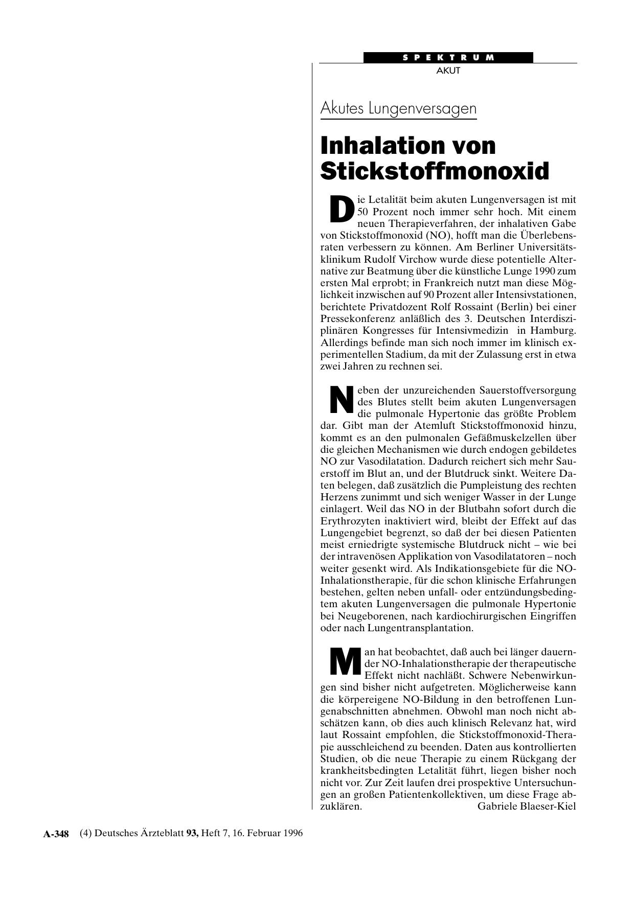 Vorschauseite 1: Akutes Lungenversagen: Inhalation von Stickstoffmonoxid