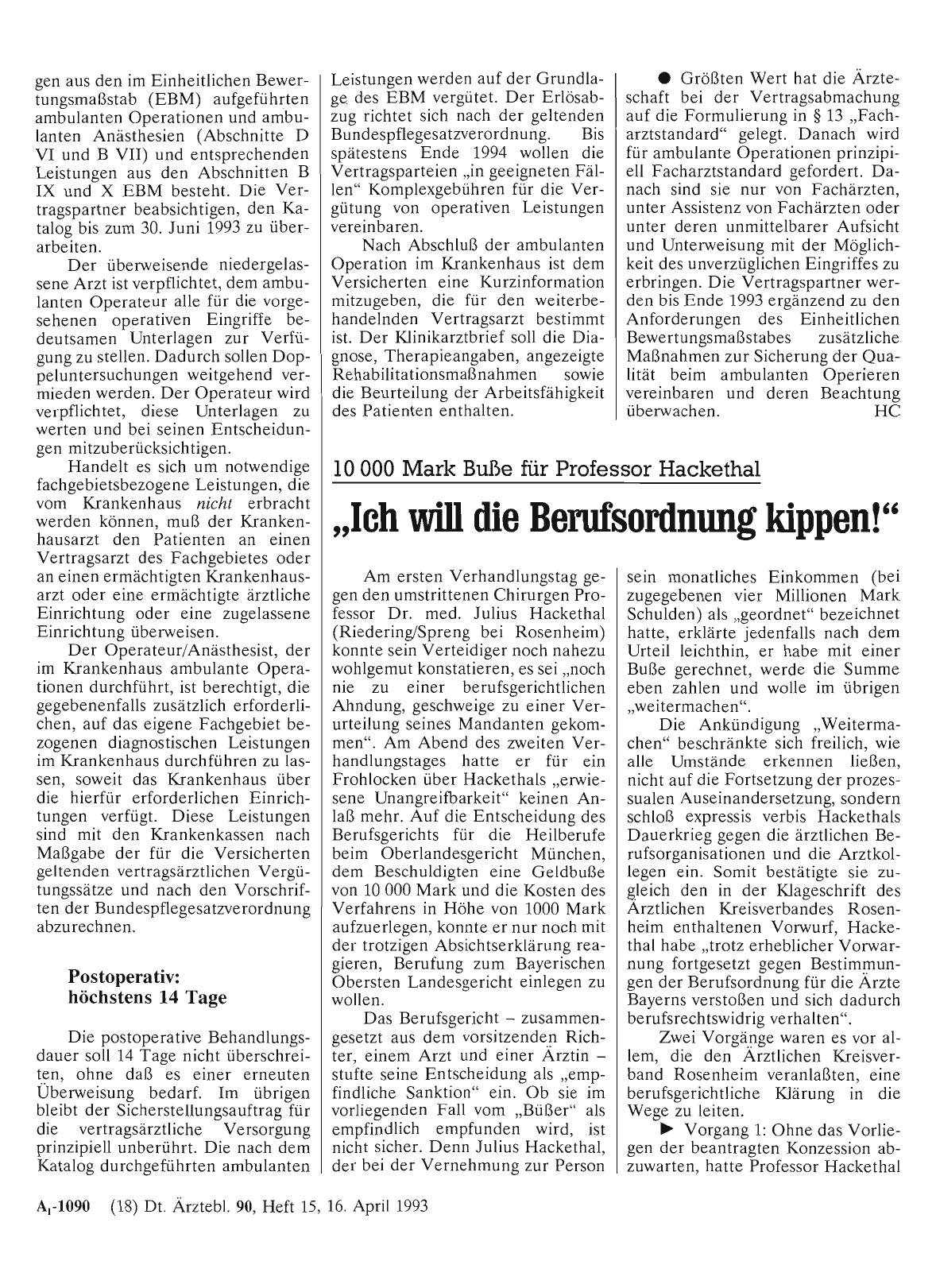 Vorschauseite 1: 10 000 Mark Buße für Professor Hackethai: „Ich will die Berufsordnung kippen! “