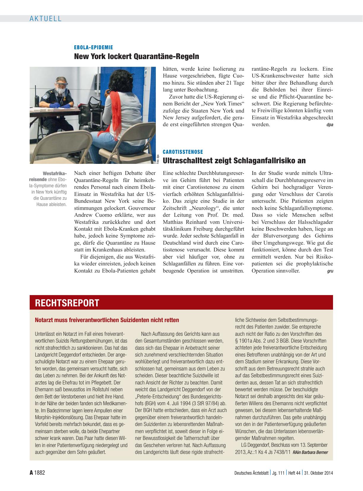 Vorschauseite 1: Carotisstenose: Ultraschalltest zeigt Schlaganfallrisiko an