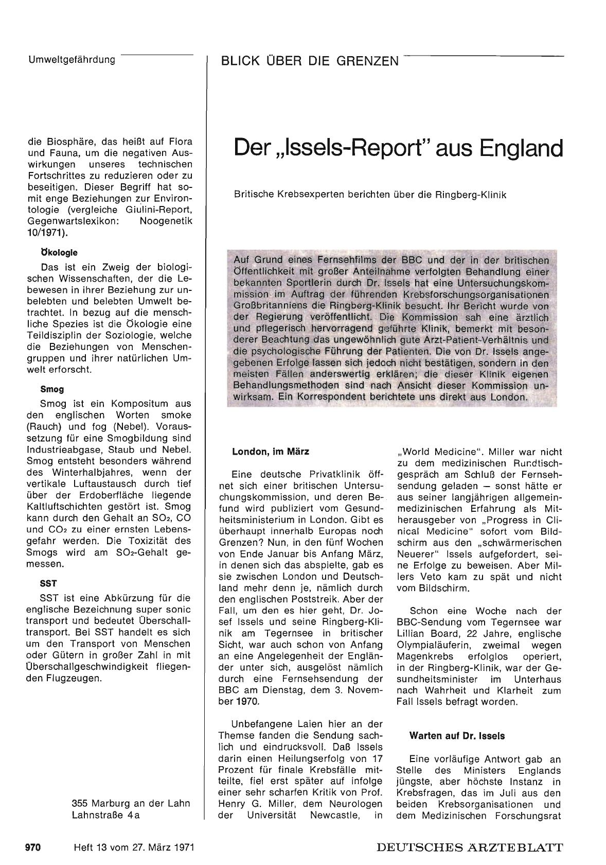 Vorschauseite 1: Der „Issels-Report" aus England