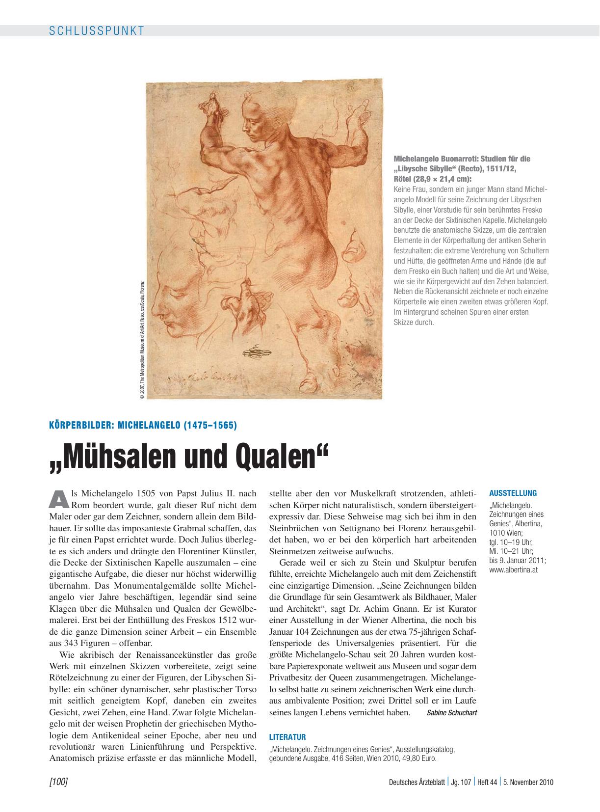 Vorschauseite 1: Körperbilder: Michelangelo (1475 – 1565) – „Mühsalen und Qualen“