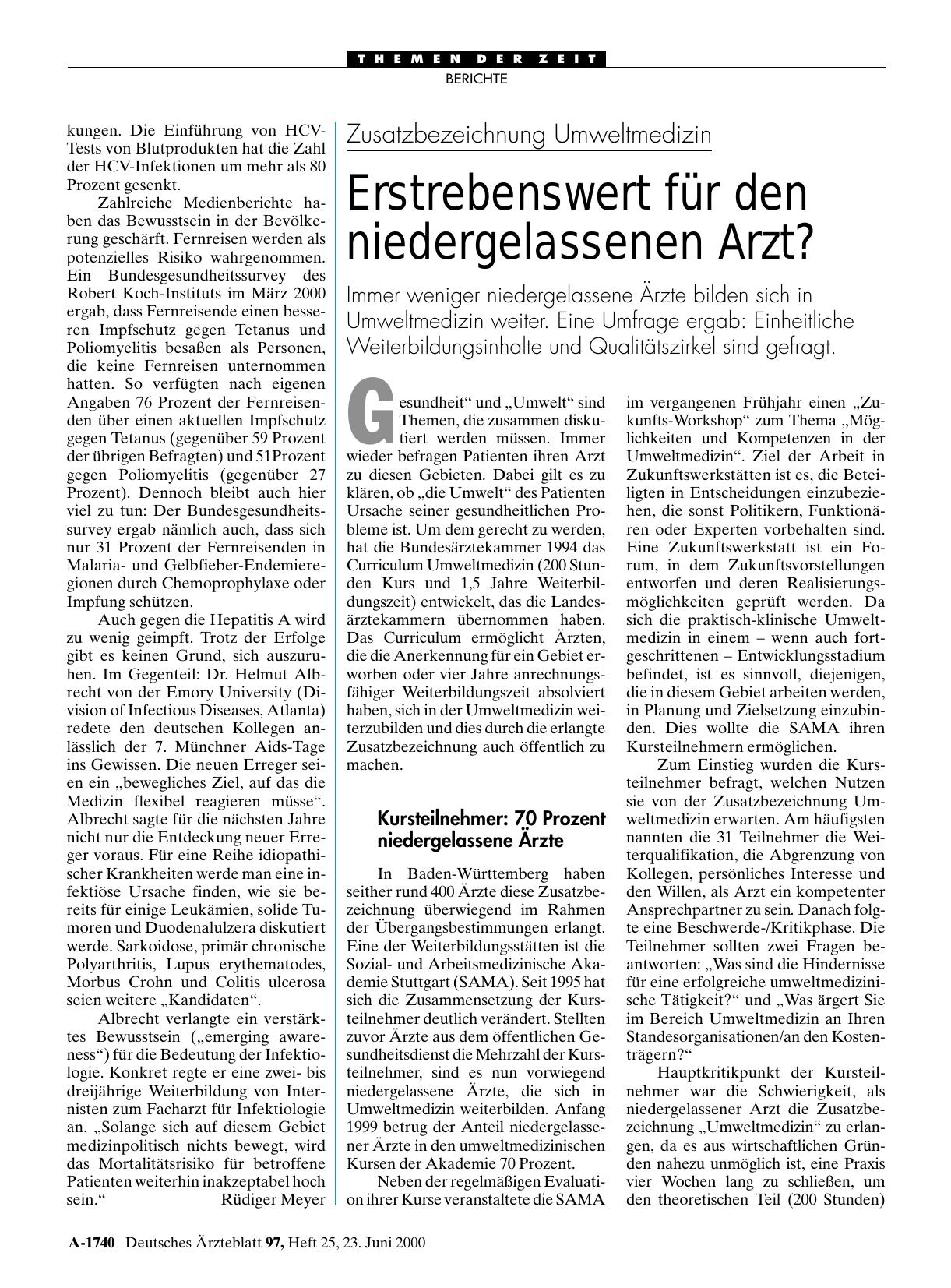 Vorschauseite 1: Zusatzbezeichnung Umweltmedizin Erstrebenswert für den niedergelassenen Arzt?