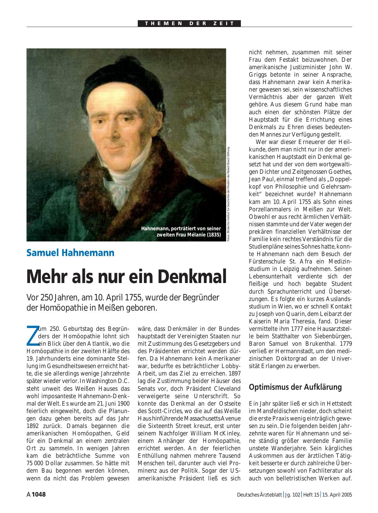Vorschauseite 1: Samuel Hahnemann: Mehr als nur ein Denkmal