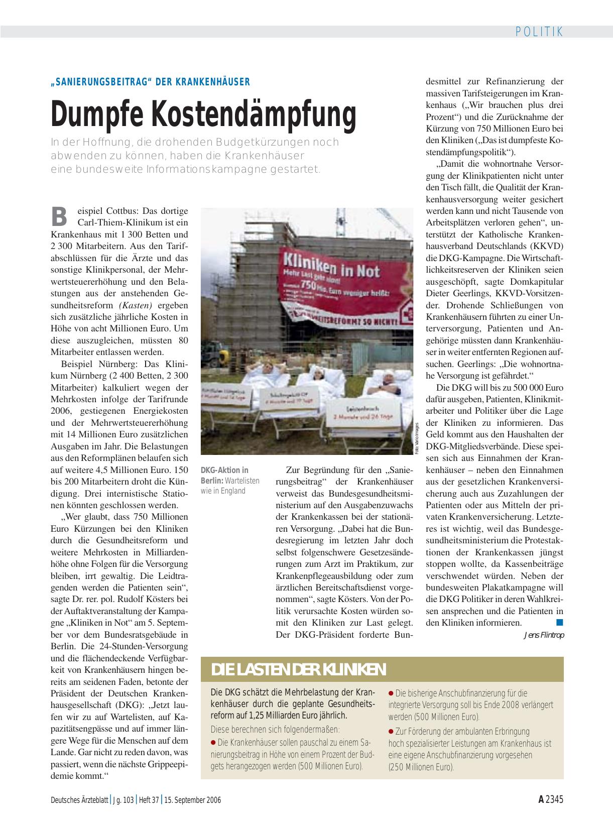 Vorschauseite 1: „Sanierungsbeitrag“ der Krankenhäuser: Dumpfe Kostendämpfung