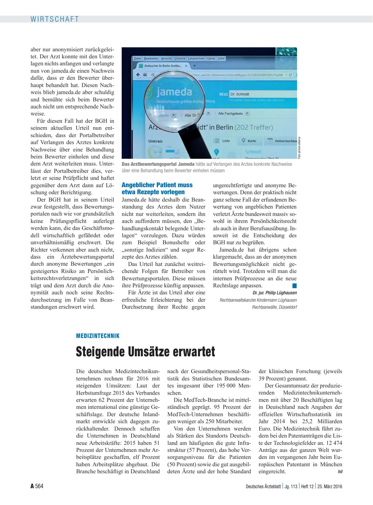 Vorschauseite 1: Medizintechnik: Steigende Umsätze erwartet