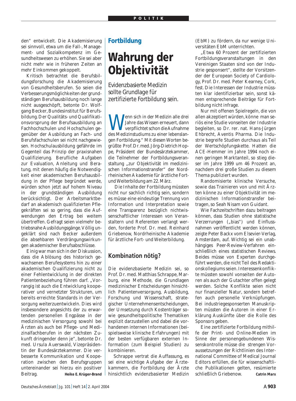 Vorschauseite 1: Fortbildung: Wahrung der Objektivität