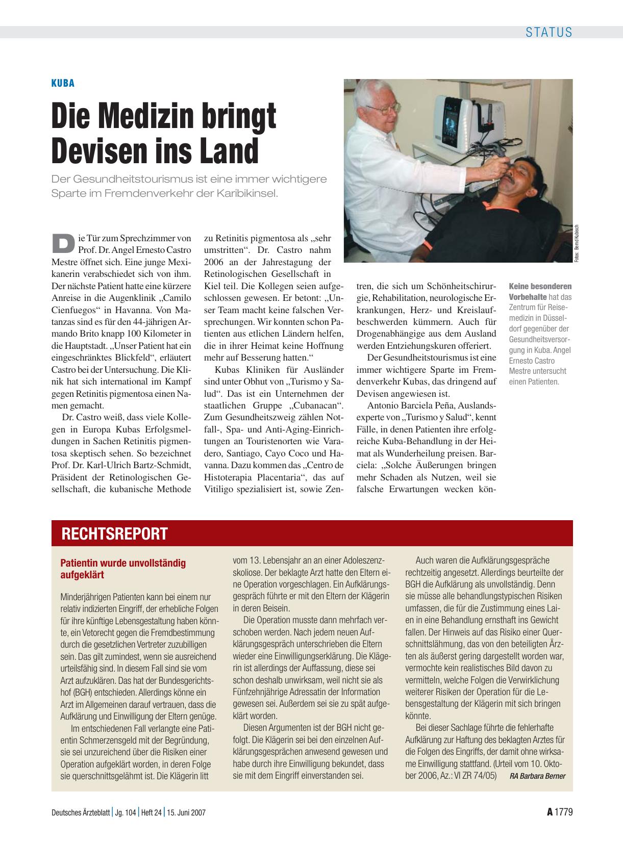 Vorschauseite 1: Kuba: Die Medizin bringt Devisen ins Land
