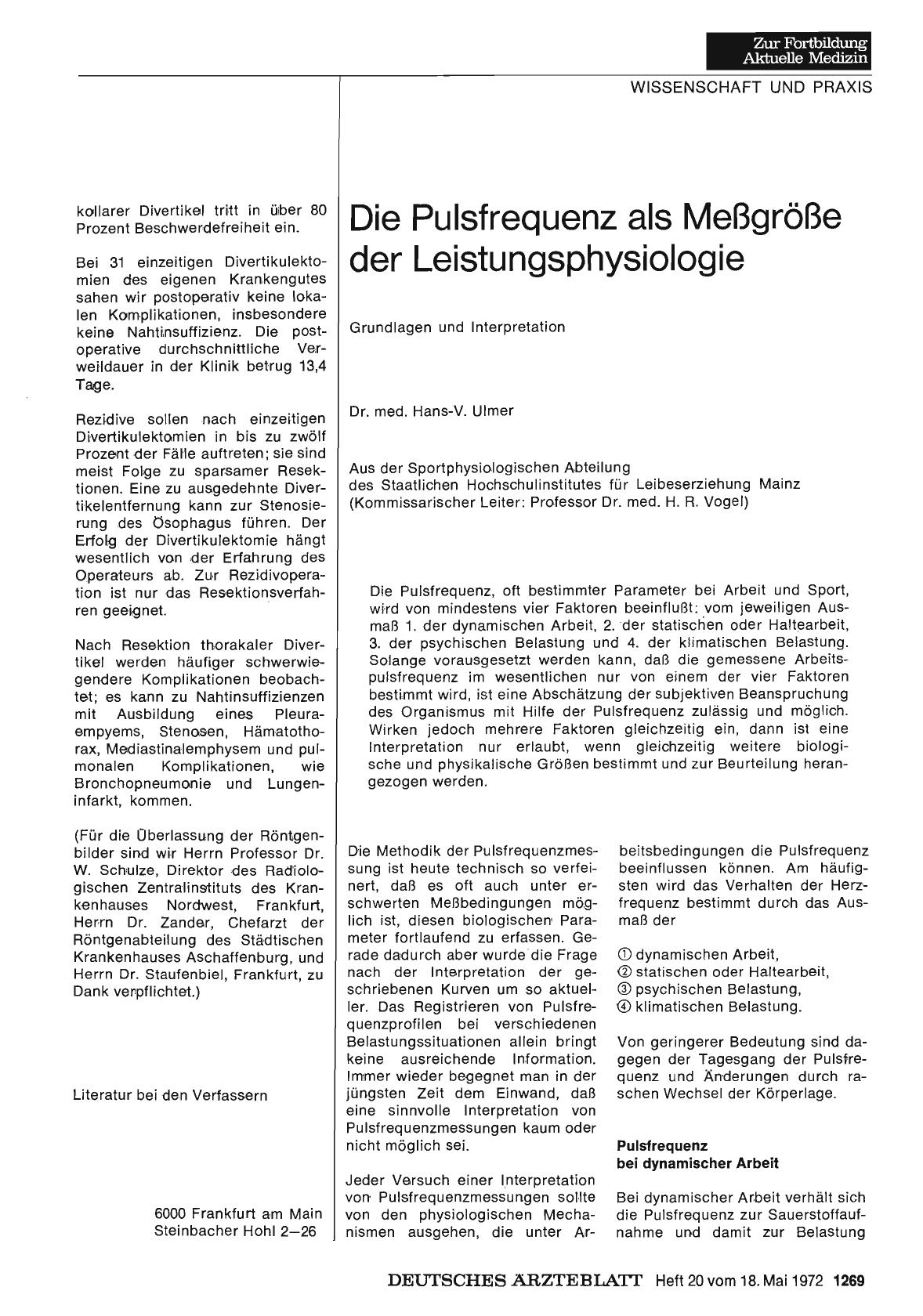 Vorschauseite 1: Die Pulsfrequenz als Meßgröße der Leistungsphysiologie