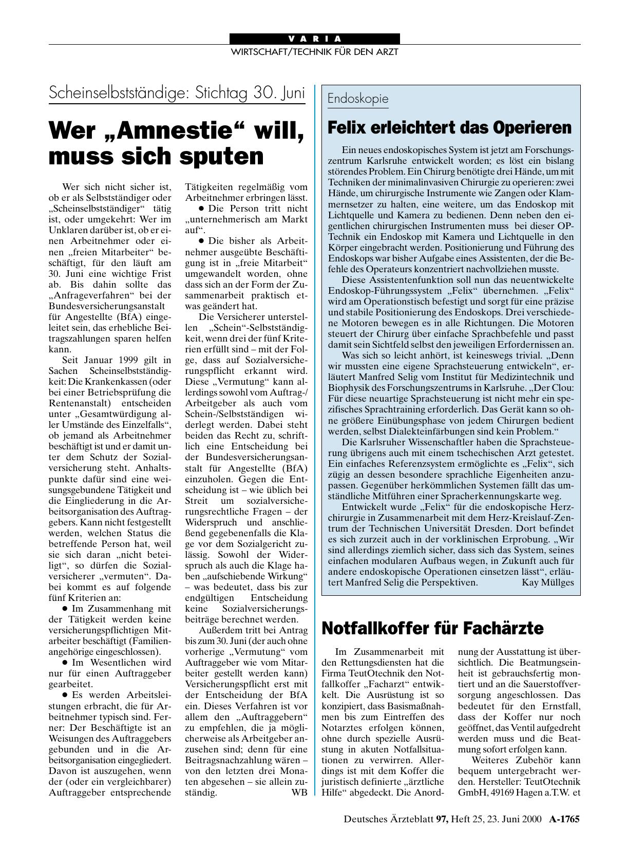 Vorschauseite 1: Endoskopie: Felix erleichtert das Operieren
