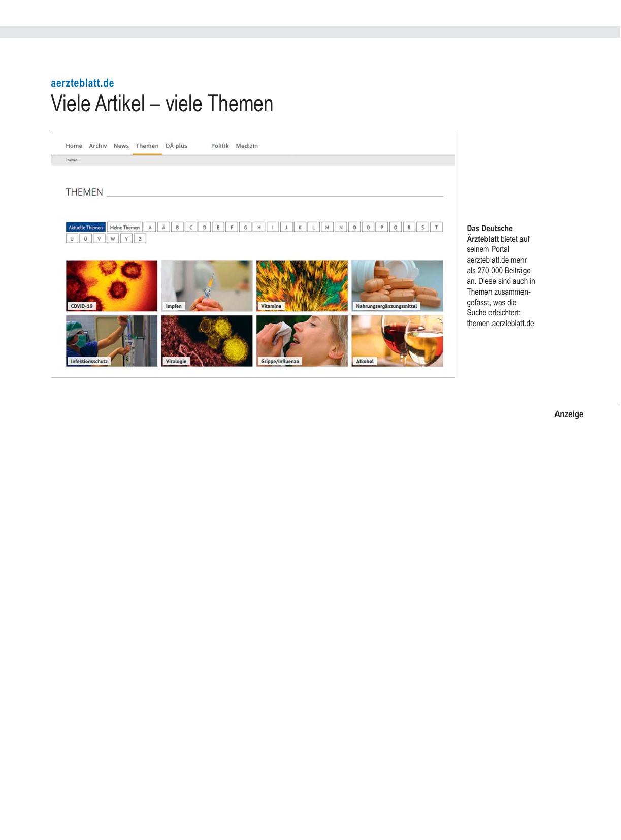 Vorschauseite 1: aerzteblatt. de: Viele Artikel – viele Themen