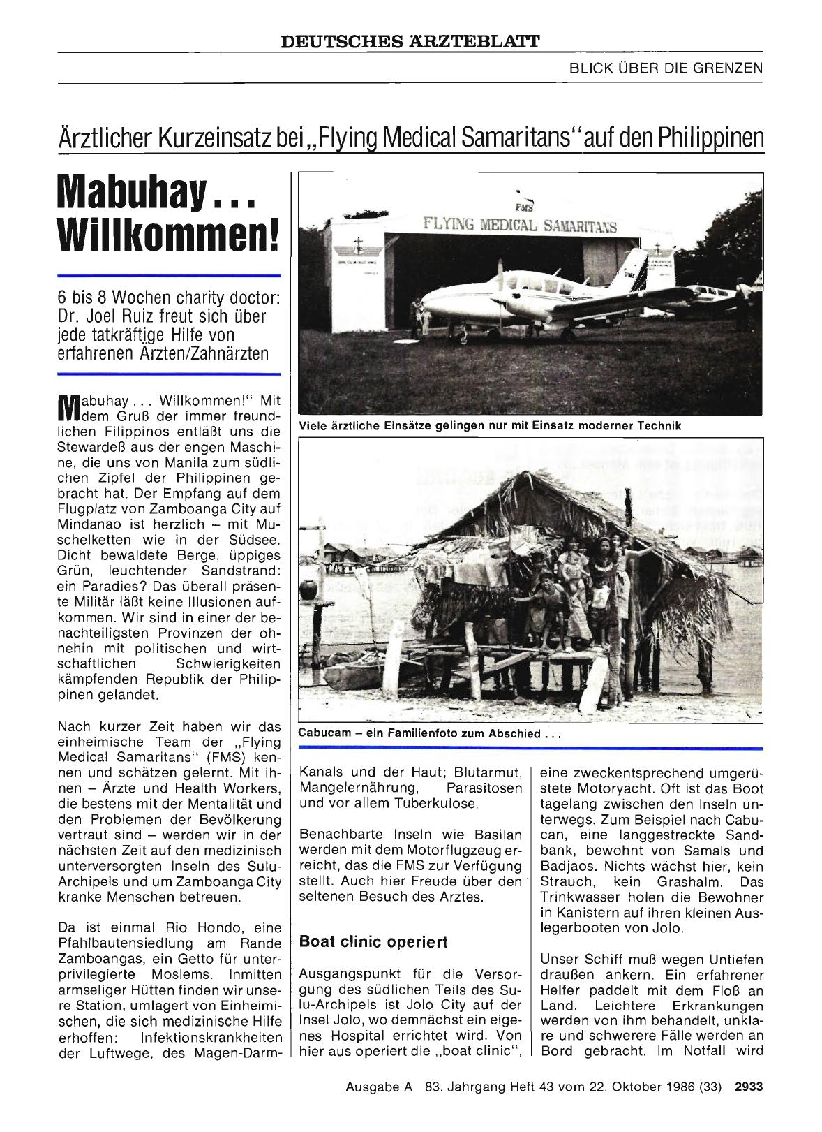 Vorschauseite 1: Ärztlicher Kurzeinsatz bei „Flying Medical Samaritans“ auf den Philippinen: Mabuhay. .. Willkommen!
