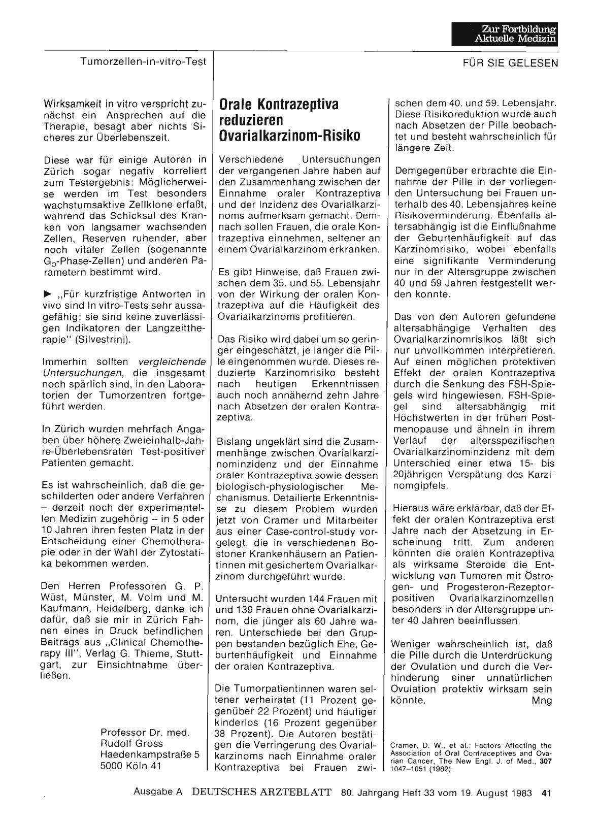 Vorschauseite 1: Orale Kontrazeptiva reduzieren Ovarialkarzinom-Risiko