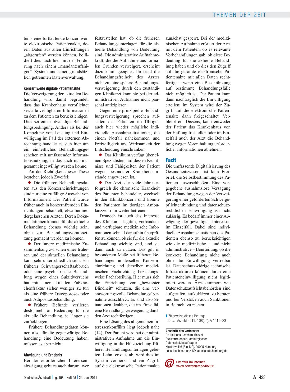 Vorschauseite 4: Datenschutz im Gesundheitswesen: Selbstbestimmung hat Vorrang vor dem Effizienzinteresse