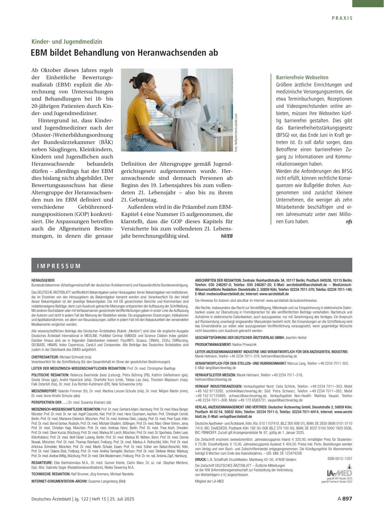 Vorschauseite 1: Kinderund Jugendmedizin: EBM bildet Behandlung von Heranwachsenden ab