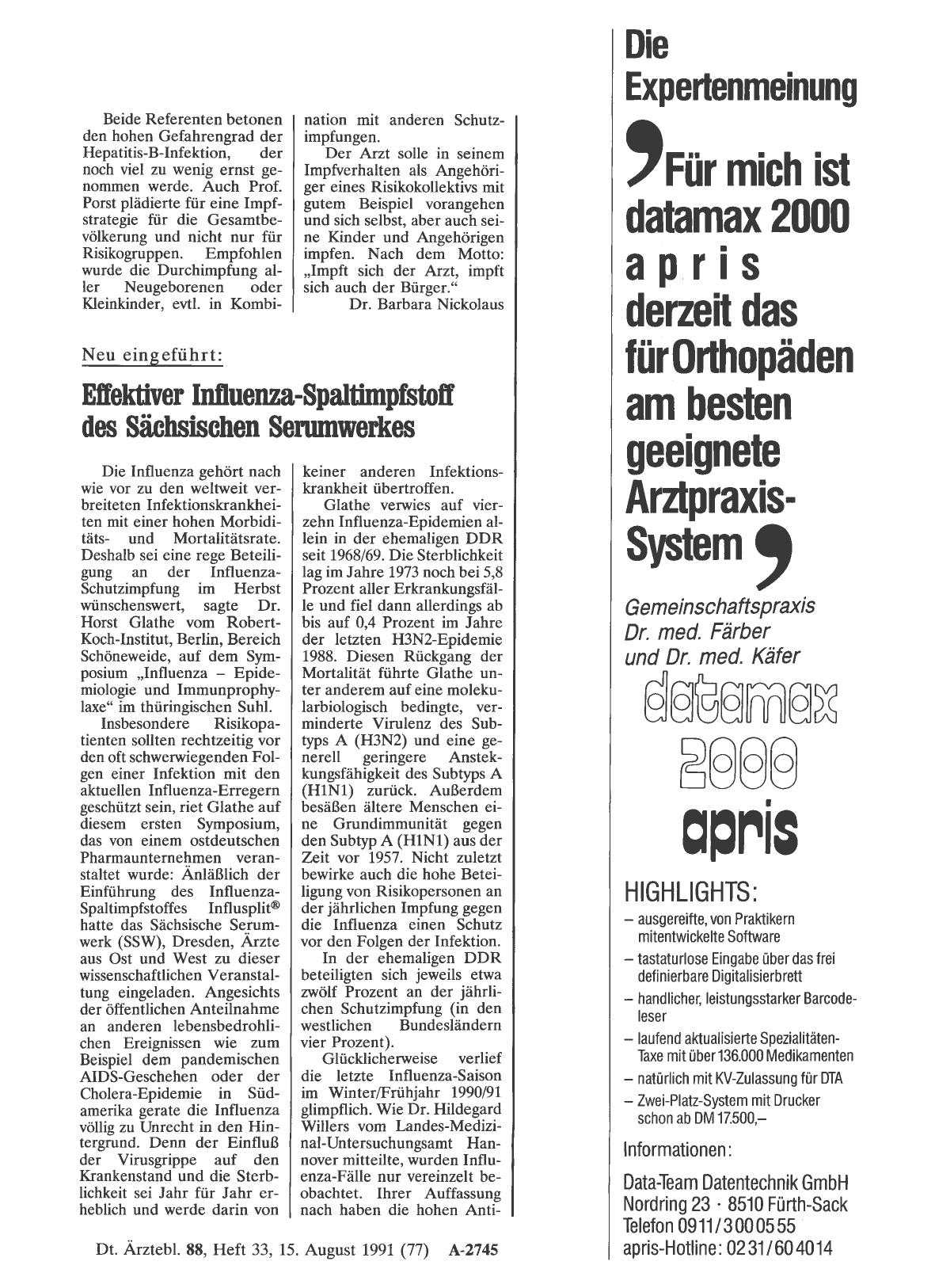 Vorschauseite 1: Neu eingeführt: Effektiver Influenza-Spaltimpfstoff des Sächsischen Serumwerkes