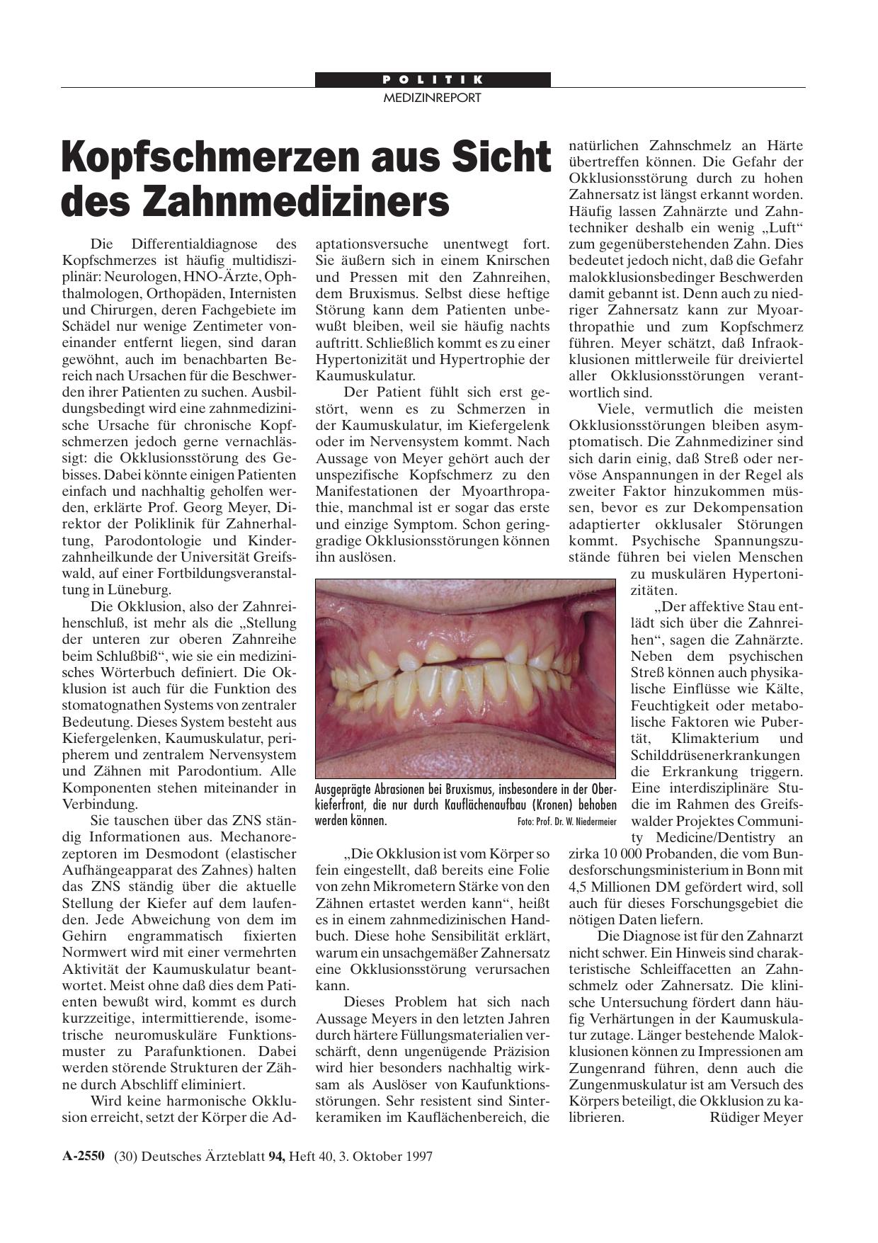 Vorschauseite 1: Kopfschmerzen aus Sicht des Zahnmediziners