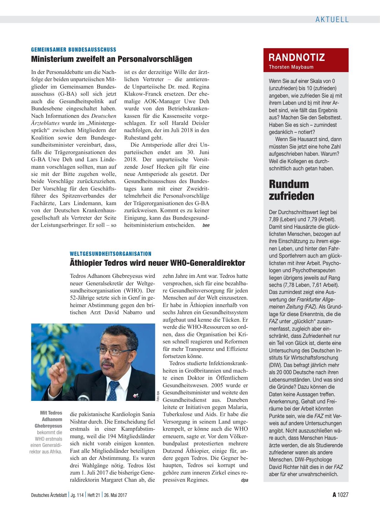 Vorschauseite 1: Weltgesundheitsorganisation: Äthiopier Tedros wird neuer WHO-Generaldirektor