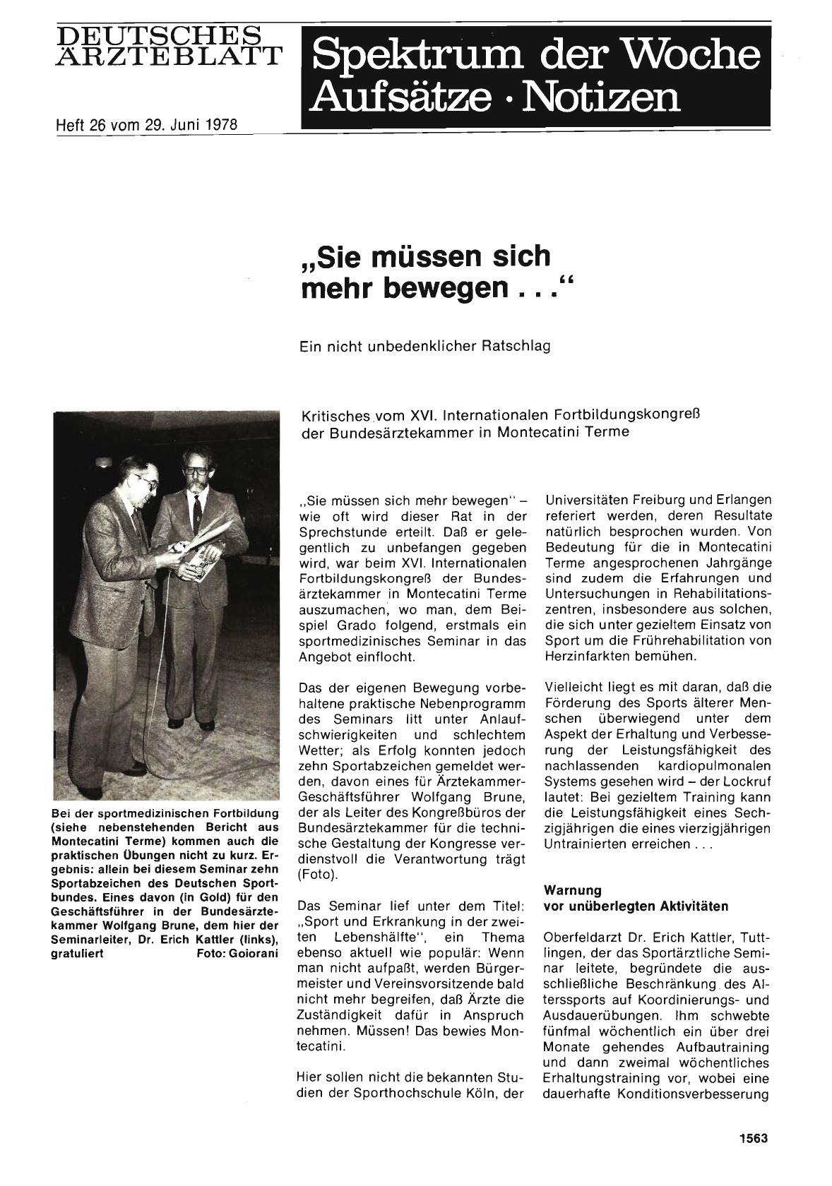 Vorschauseite 1: „Sie müssen sich mehr bewegen. .. “ Ein nicht unbedenklicher Ratschlag