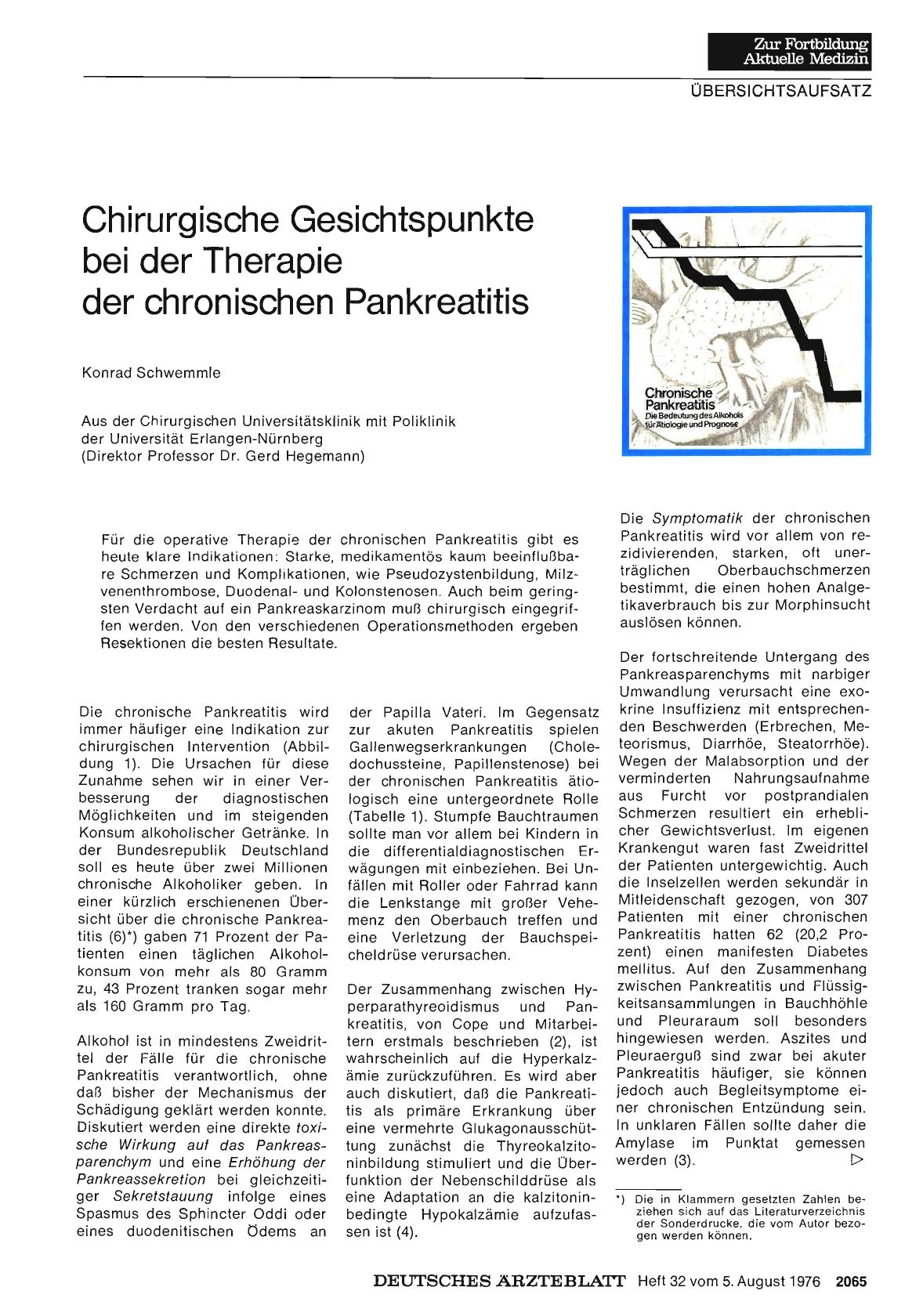Vorschauseite 1: Chirurgische Gesichtspunkte bei der Therapie der chronischen Pankreatitis