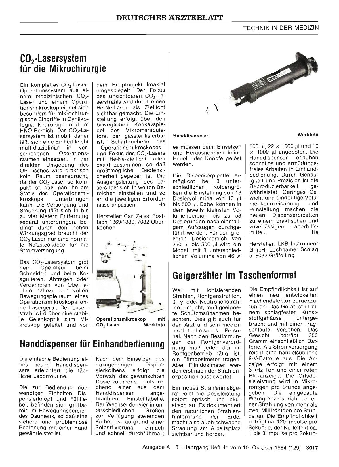 Vorschauseite 1: CO2-Lasersystem für die Mikrochirurgie