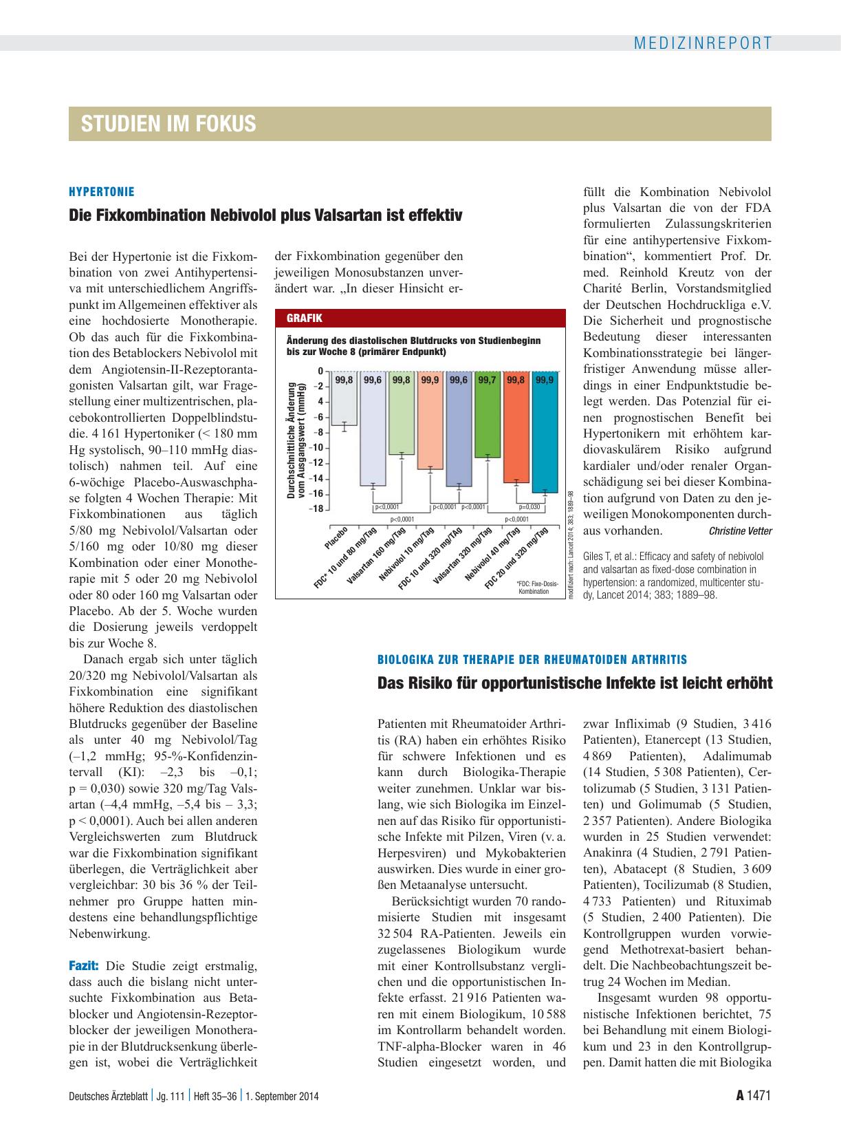 Vorschauseite 1: Hypertonie: Die Fixkombination Nebivolol plus Valsartan ist effektiv