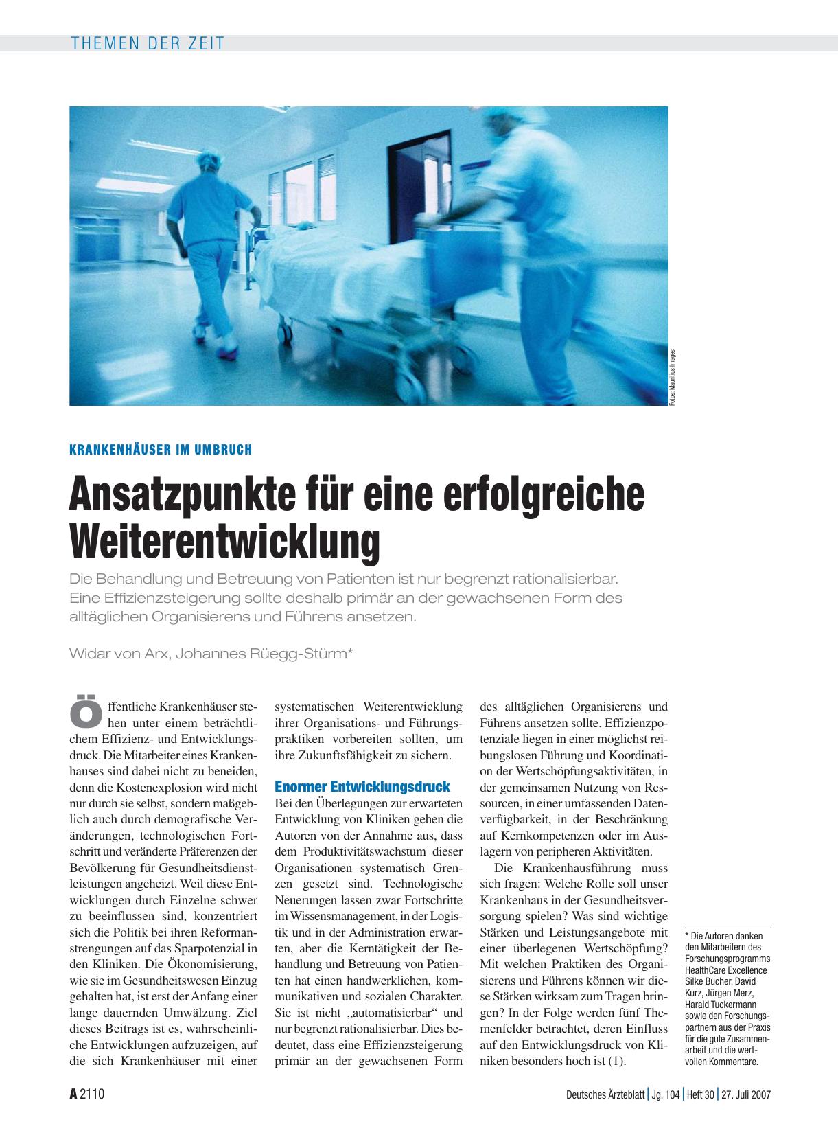 Vorschauseite 1: Krankenhäuser im Umbruch: Ansatzpunkte für eine erfolgreiche Weiterentwicklung