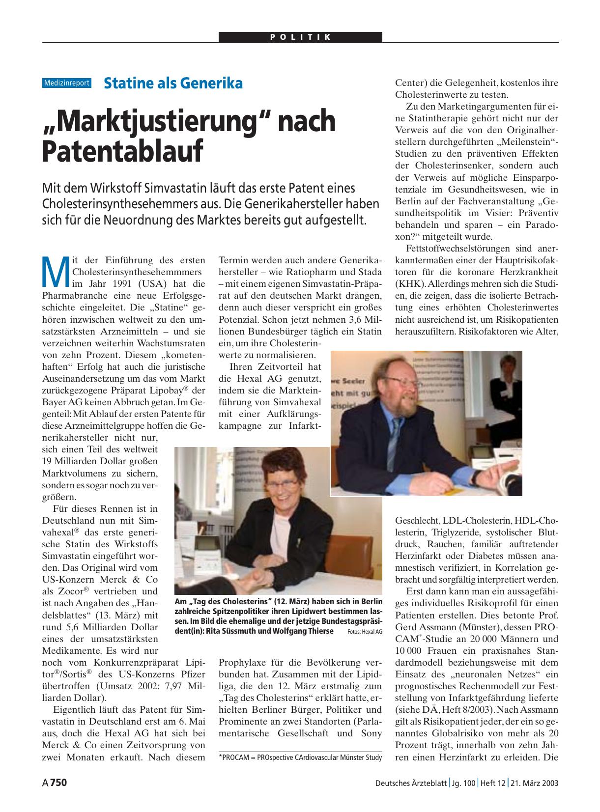 Vorschauseite 1: Statine als Generika: „Marktjustierung“ nach Patentablauf