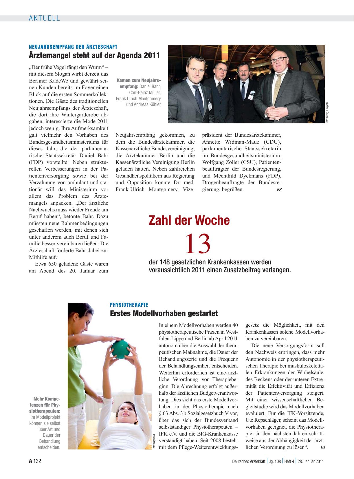 Vorschauseite 1: Neujahrsempfang der Ärzteschaft: Ärztemangel steht auf der Agenda 2011