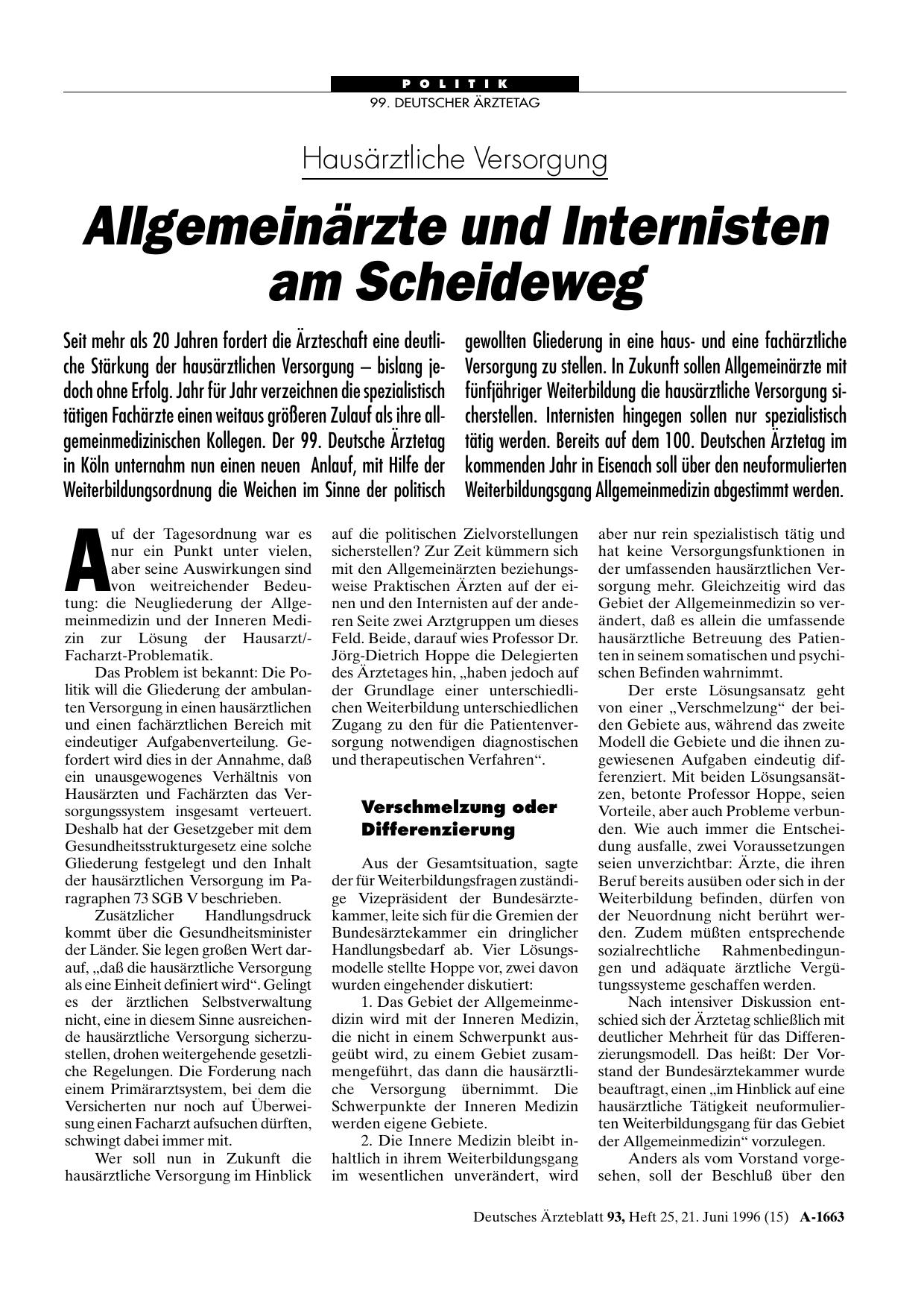 Vorschauseite 1: Hausärztliche Versorgung: Allgemeinärzte und Internisten am Scheideweg