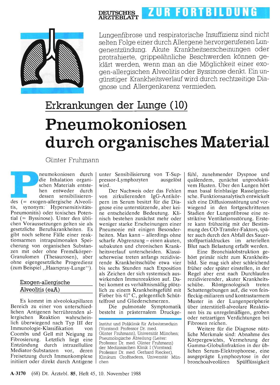 Vorschauseite 1: Erkrankungen der Lunge (10): Pneumokoniosen durch organisches Material