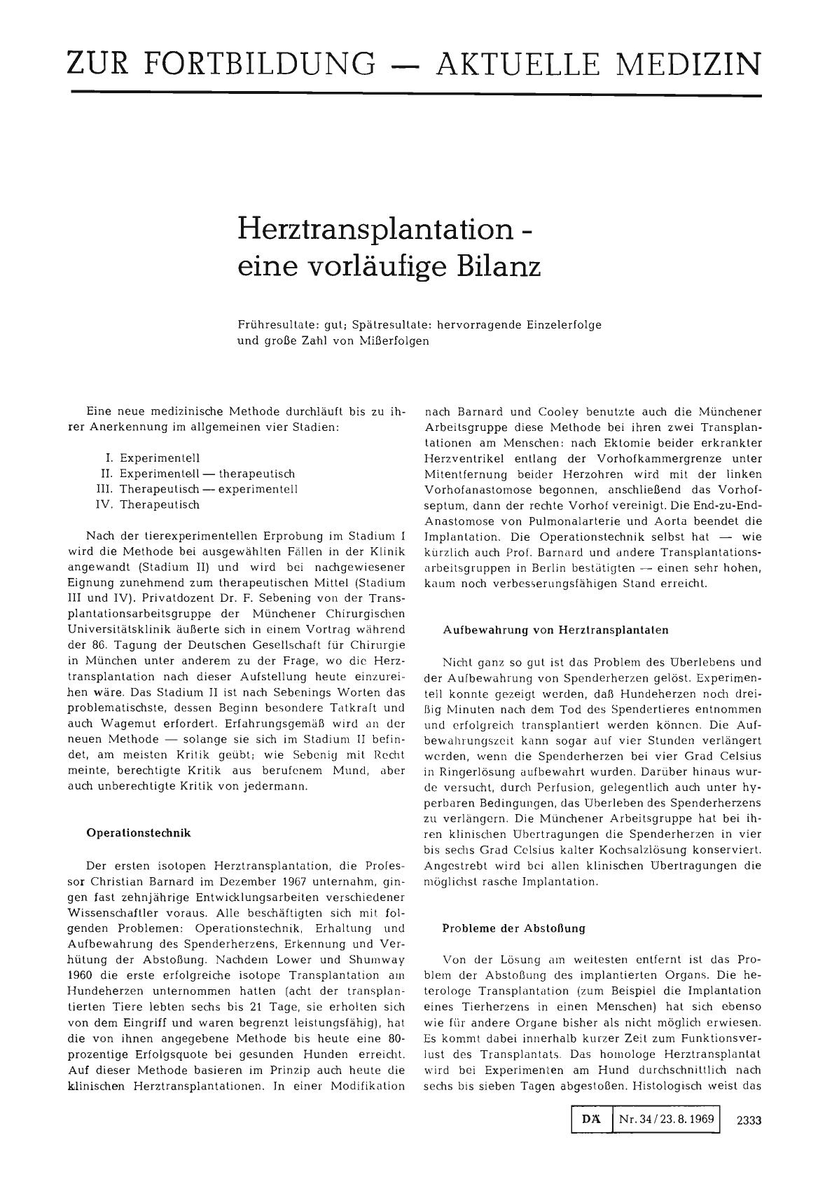 Vorschauseite 1: Herztransplantation - eine vorläufige Bilanz
