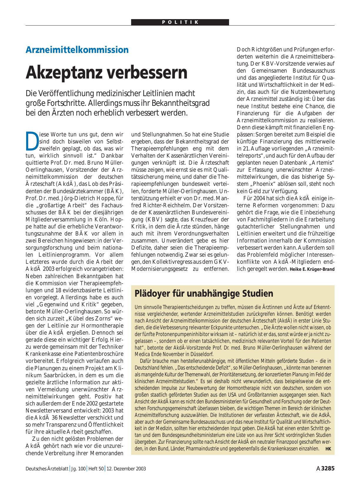 Vorschauseite 1: Plädoyer für unabhängige Studien