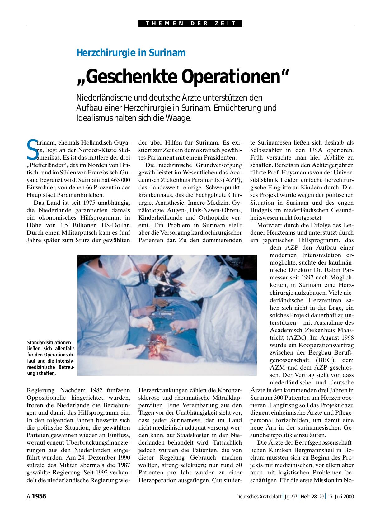 Vorschauseite 1: Herzchirurgie in Surinam: „Geschenkte Operationen“