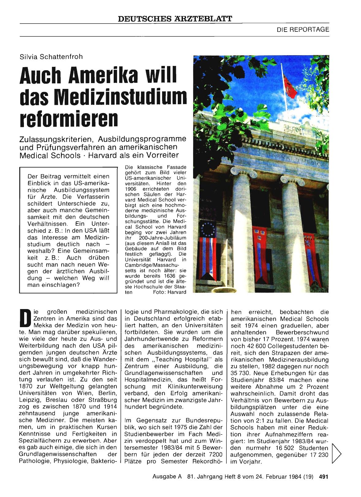 Vorschauseite 1: Auch Amerika will das Medizinstudium reformieren