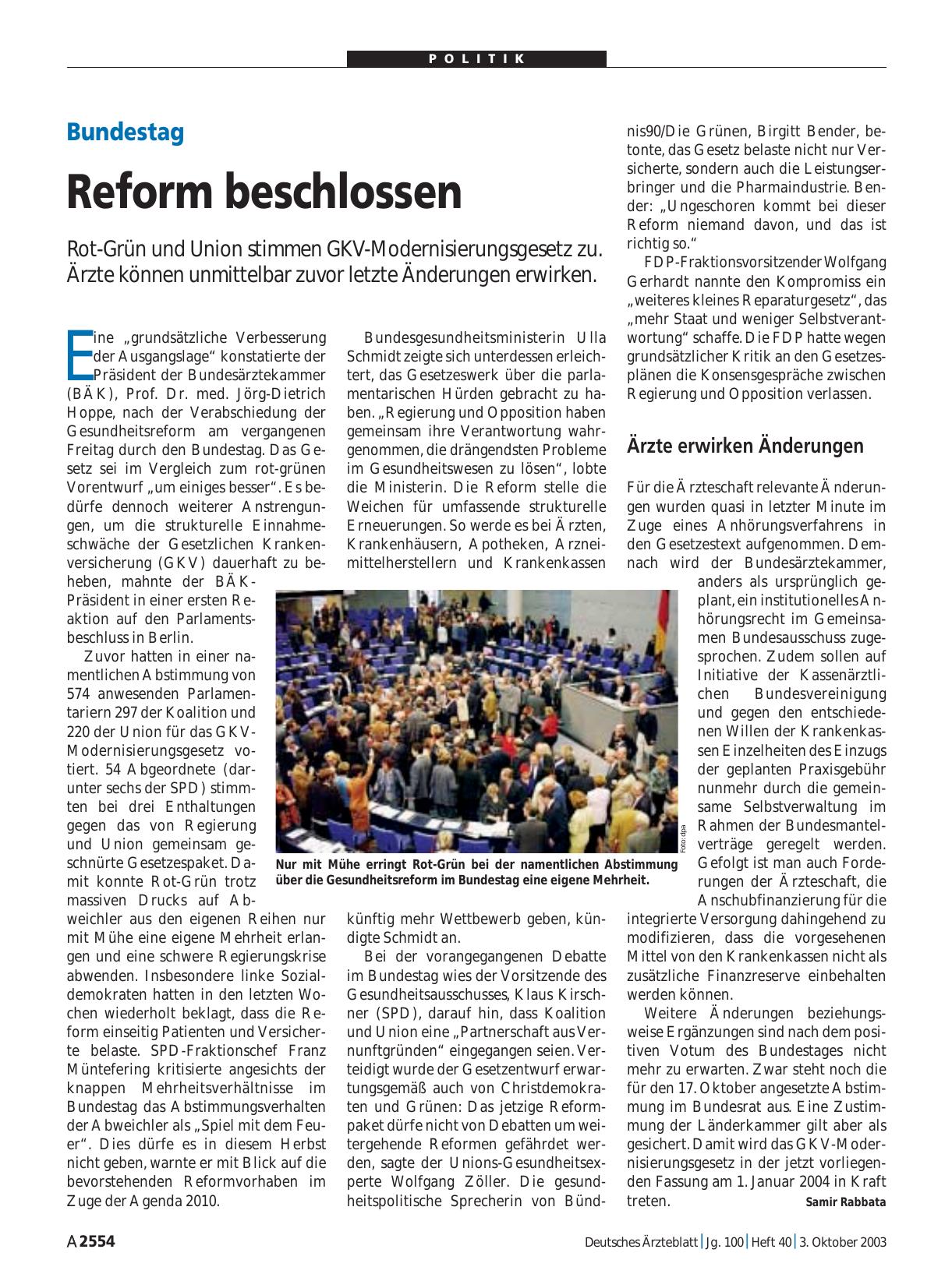 Vorschauseite 1: Bundestag: Reform beschlossen
