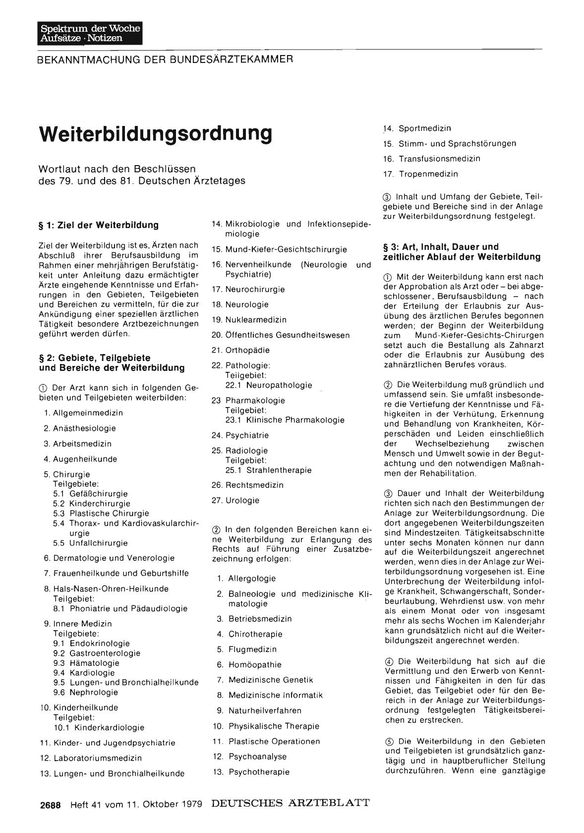 Vorschauseite 1: Weiterbildungsordnung: Wortlaut nach den Beschlüssen des 79. und des 81. Deutschen Ärztetages