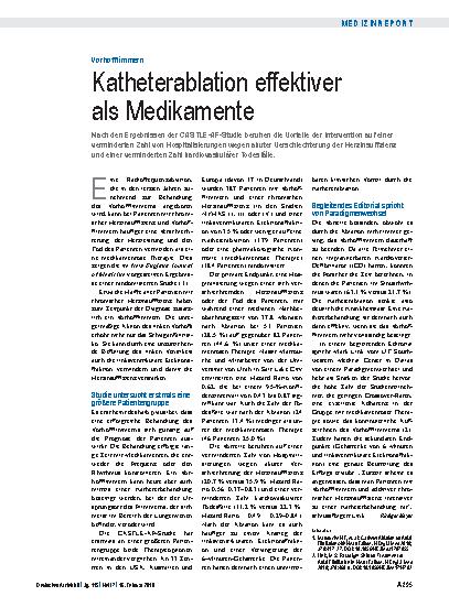 Vorschauseite 1: Vorhofflimmern: Katheterablation effektiver als Medikamente