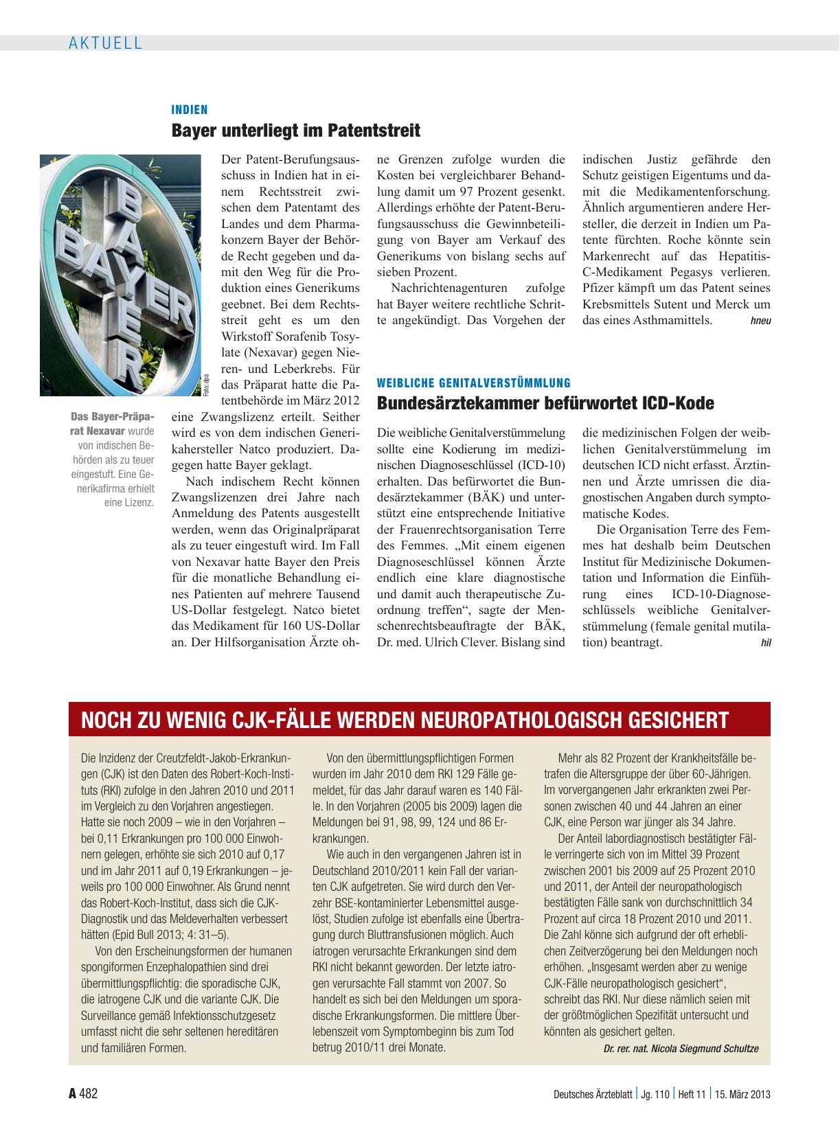 Vorschauseite 1: Indien: Bayer unterliegt im Patentstreit