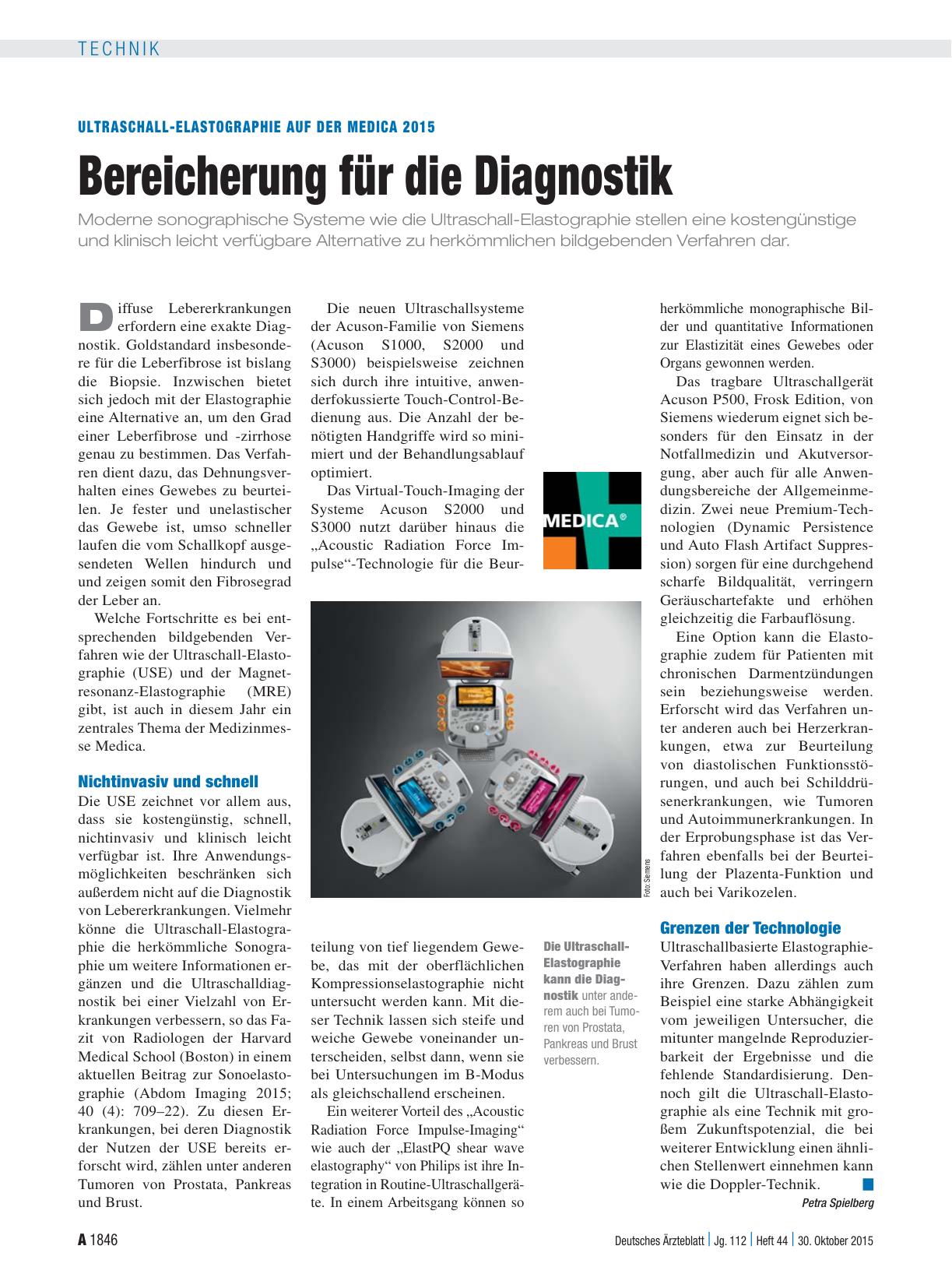 Vorschauseite 1: Ultraschall-Elastographie auf der Medica 2015: Bereicherung für die Diagnostik