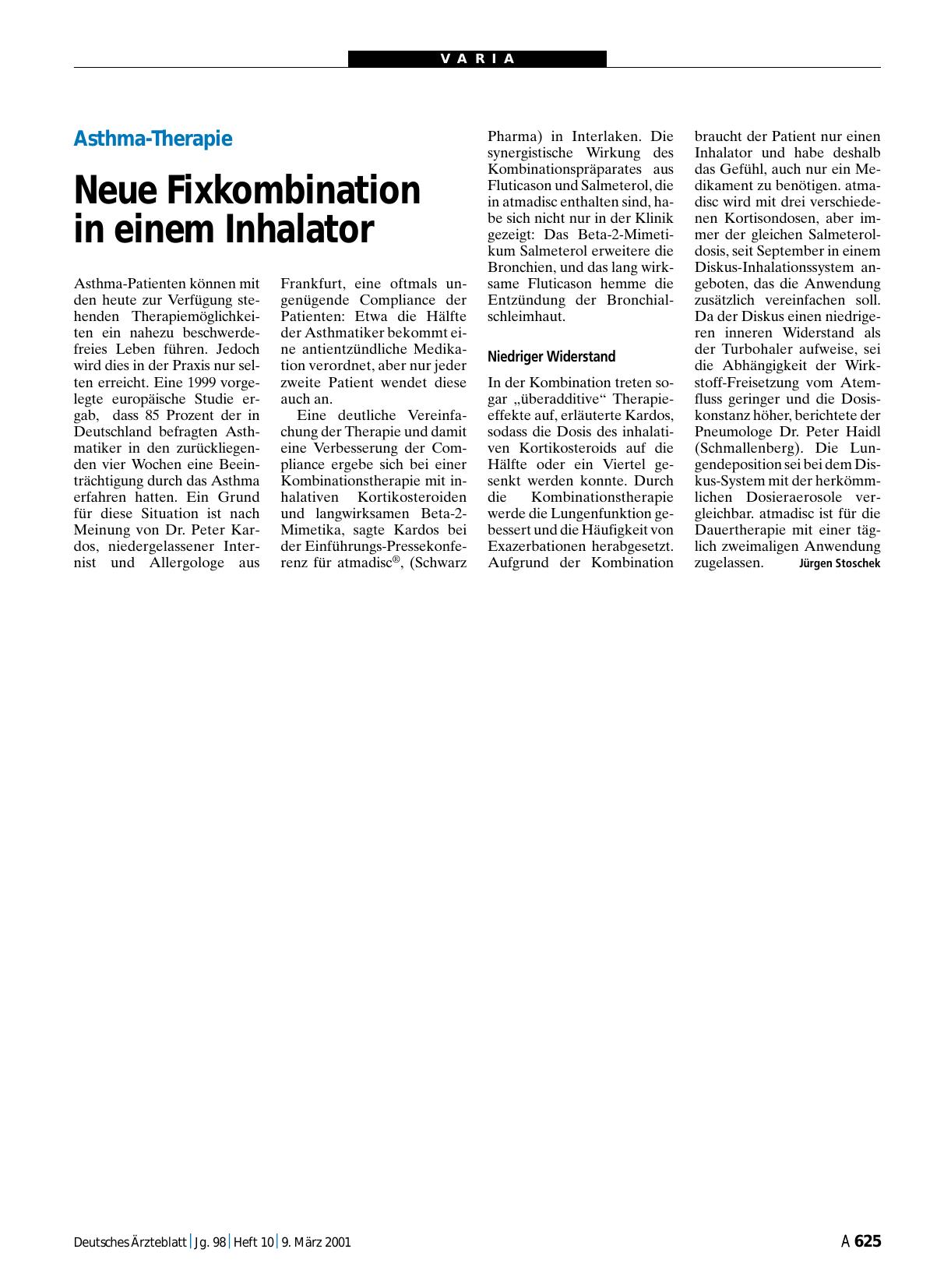Vorschauseite 1: Asthma-Therapie: Neue Fixkombination in einem Inhalator