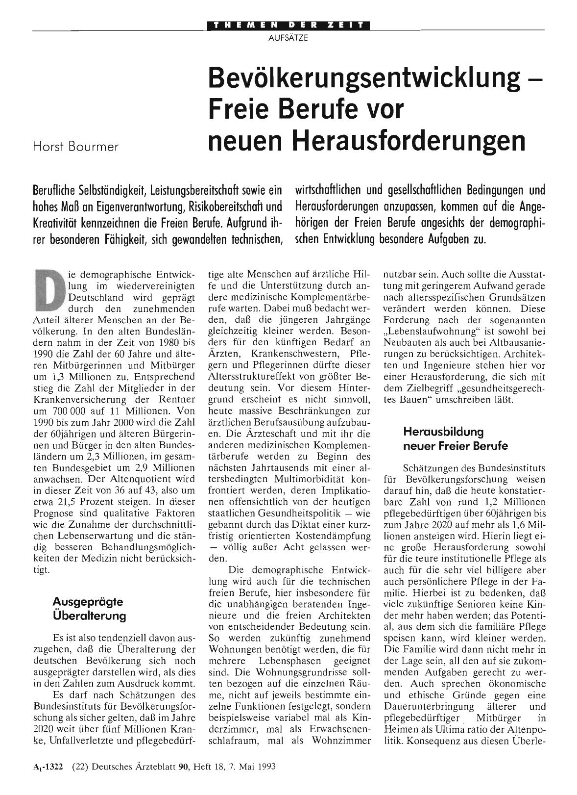 Vorschauseite 1: Bevölkerungsentwicklung – Freie Berufe vor neuen Herausforderungen