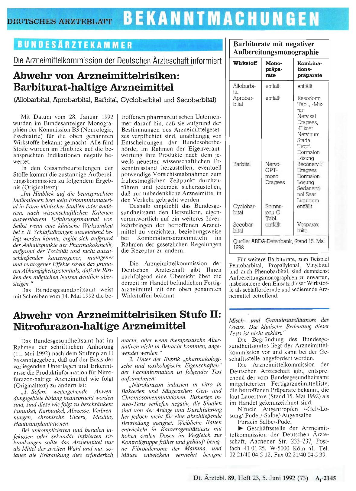 Vorschauseite 1: Abwehr von Arzneimittelrisiken Stufe II: Nitrofurazon-haltige Arzneimittel