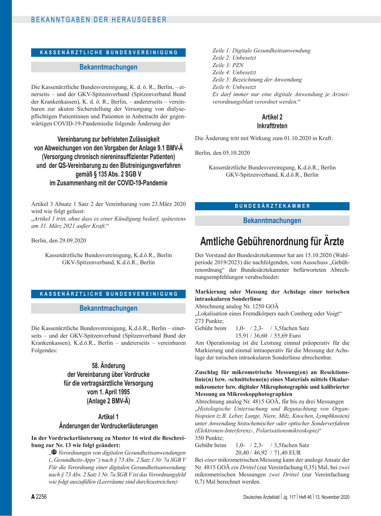 Vorschauseite 1: 58. Änderung der Vereinbarung über Vordrucke für die vertragsärztliche Versorgung vom 1. April 1995 (Anlage 2 BMV-Ä)