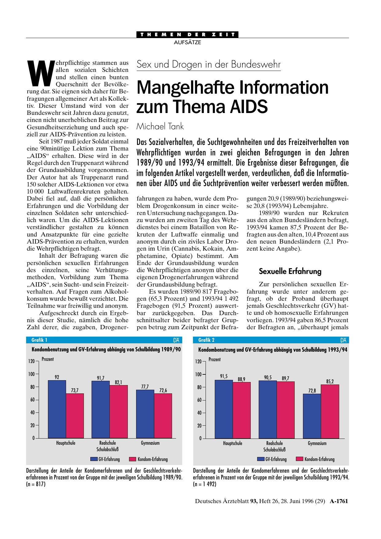 Vorschauseite 1: Sex und Drogen in der Bundeswehr: Mangelhafte Information zum Thema AIDS