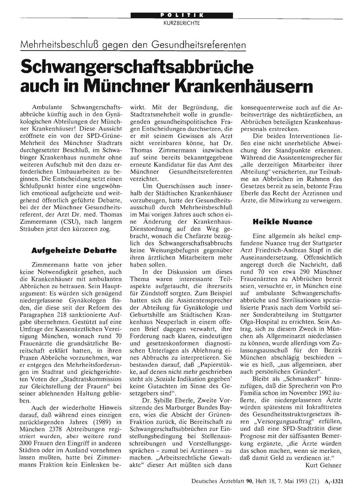 Vorschauseite 1: Mehrheitsbeschluß gegen den Gesundheitsreferenten: Schwangerschaftsabbrüche auch in Münchner Krankenhäusern
