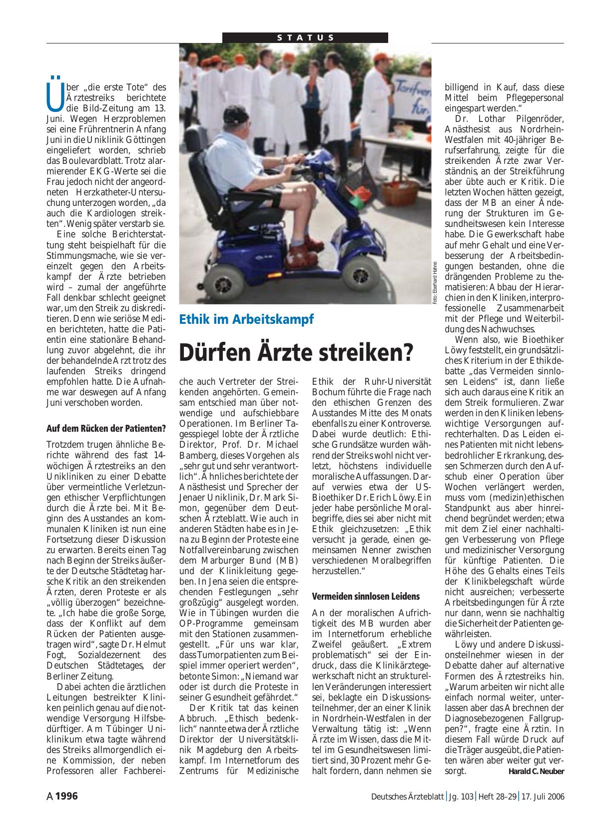 Vorschauseite 1: Ethik im Arbeitskampf: Dürfen Ärzte streiken?